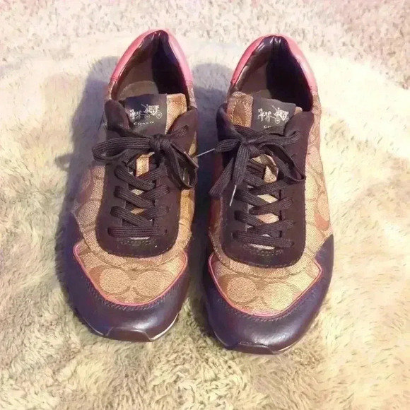 Coach sneakers, size 9.5, brown, tan and pink - Picture 1 of 9